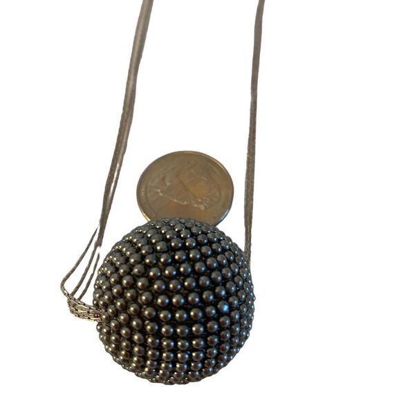 Silver Ball Pendant Necklace on Thin Triple Layered Silver Toned Chain. - Picture 7 of 7